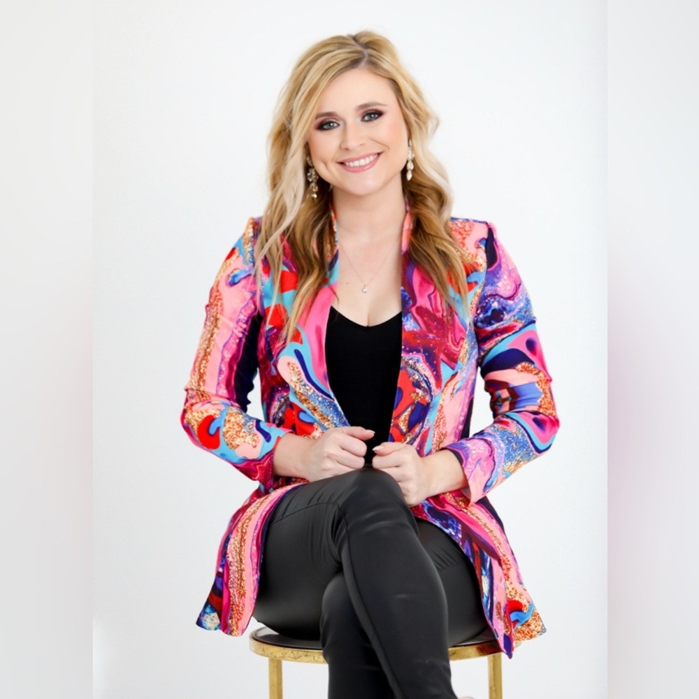 Vibrant Multicolor Marble Colorful Women's Blazer Jacket